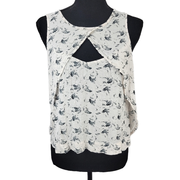 FREE PEOPLE White Floral Cutout Tank Top Size Small - Picture 1 of 6